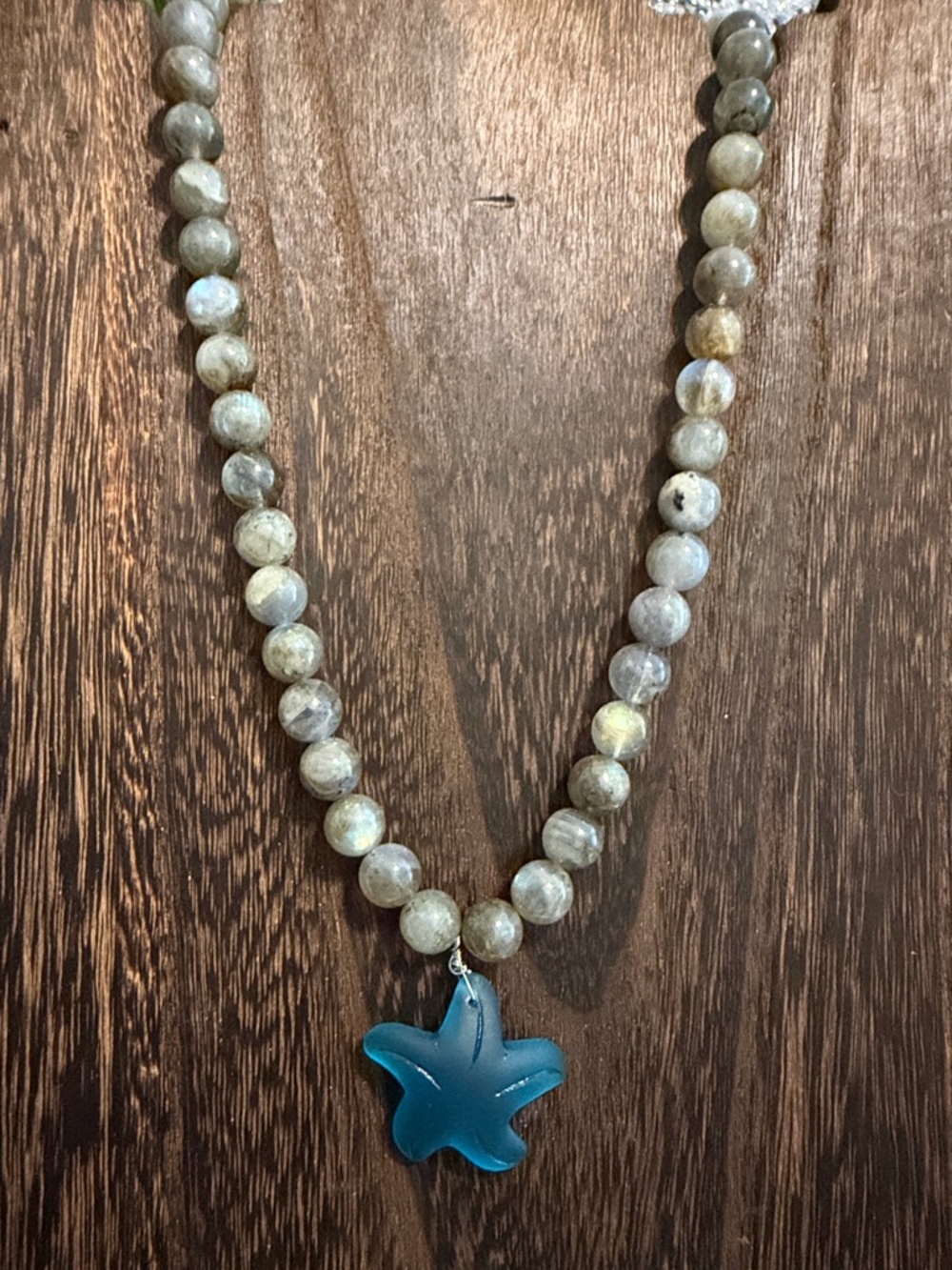 Handmade Labradorite Beaded Necklace with Blue Starfish Pendant